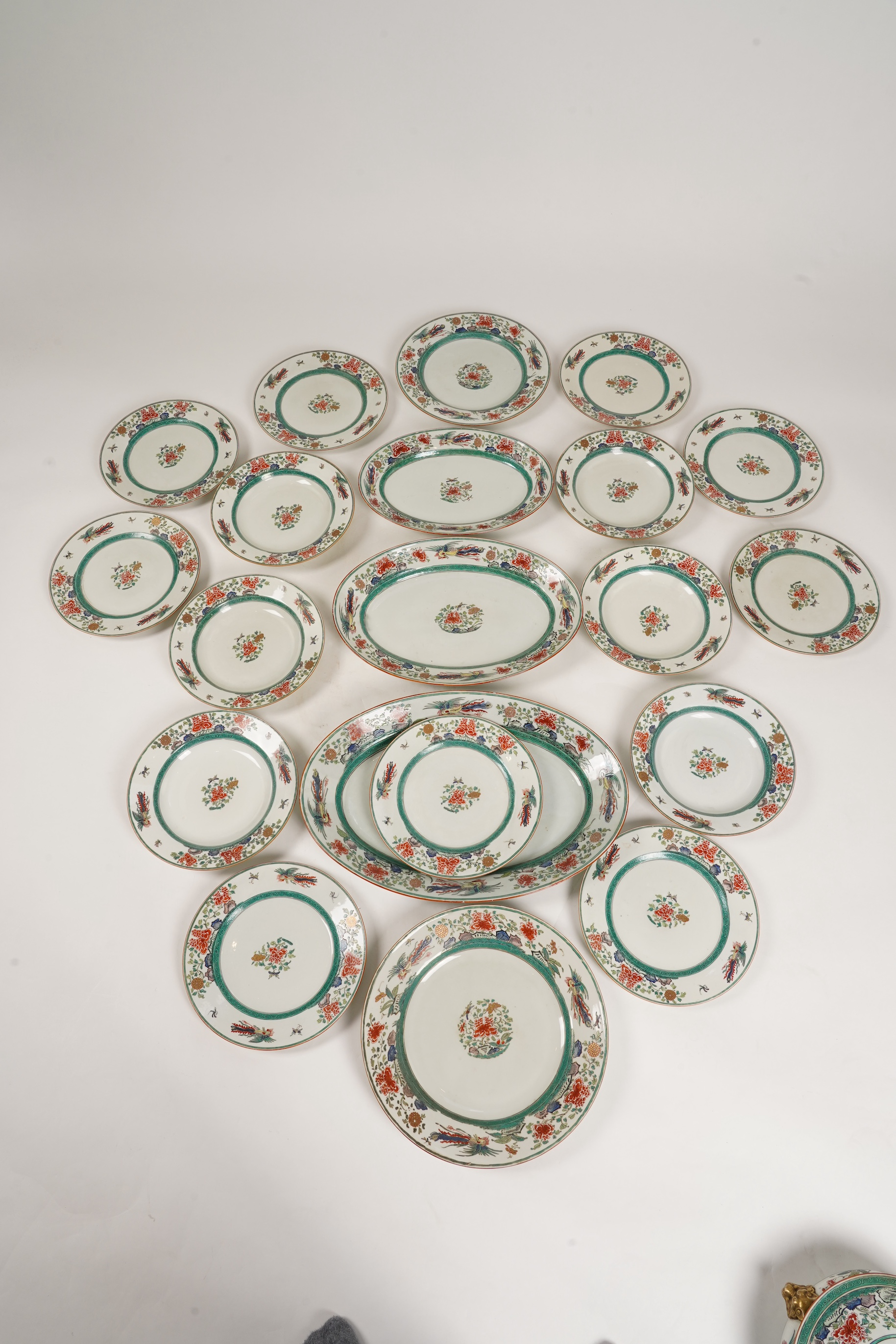 A Samson famille verte part dinner service in green Kutani style